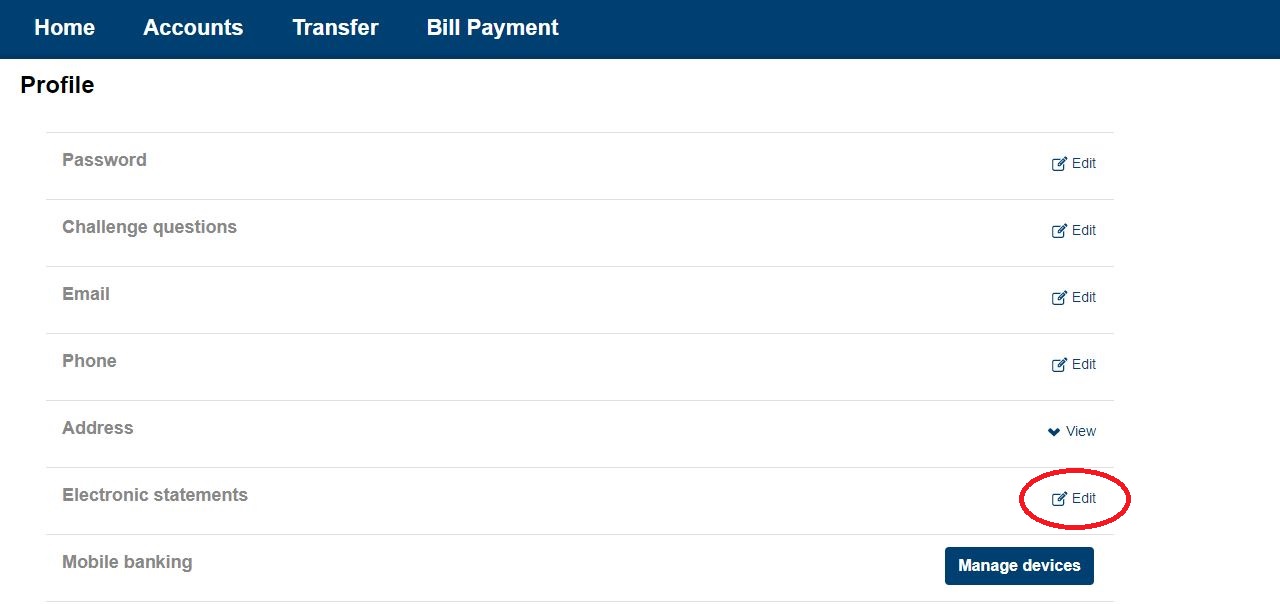 E-statements profile tab